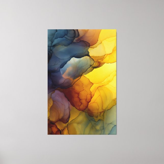 Impressão Em Tela Tinta Fluida Abstrata Âmbar Índigo (Frente)