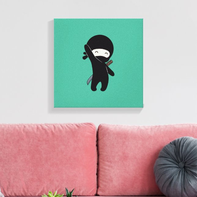 Impressão Em Tela Tiny Happy Ninja sobre verde (Insitu(Sala de estar))
