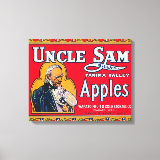Impressão Em Tela Tio Sam Apple Label (vermelho) - Wapato, WA (Frente)