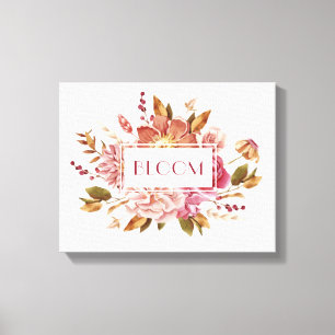 Impressão Em Tela Tipografia Bloom   Buquê Floral Rosa Elegante