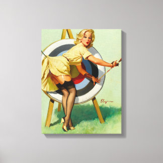 Impressão Em Tela Tiro de Arco Legal - Garota Pin Up Retro