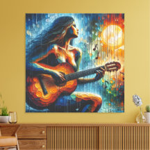 Tocando guitarra à luz da lua