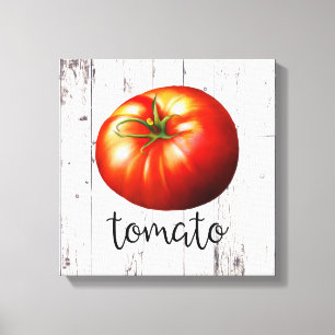Impressão Em Tela TOMATE Madeira Branca Cozinha Rústica Arte Fazenda
