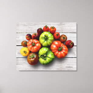 Impressão Em Tela Tomates stripidos coloridos em Mesas com agentes a