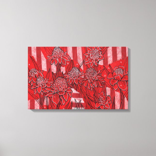 Impressão Em Tela Torch Ginger Lily, Flores Vermelhas Arte Floral Tr (Frente)