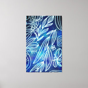 Impressão Em Tela Torquesa glamourosa e desenho botânico branco