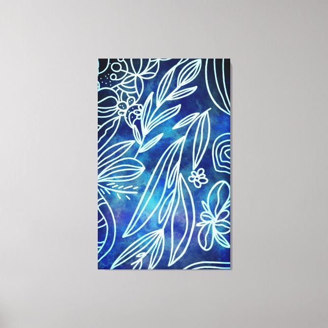 Impressão Em Tela Torquesa glamourosa e desenho botânico branco (Frente)