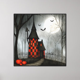 Impressão Em Tela Torre de Halloween em Xadrez Gótico