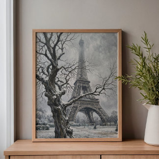 Impressão Em Tela Torre Eiffel de Inverno Ramos de Árvore Arte