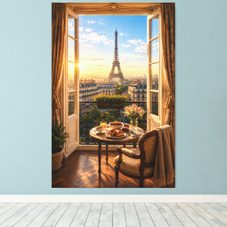 Impressão Em Tela Torre Eiffel de Paris Luxuoso Café da Manhã com Vi