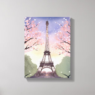 Impressão Em Tela Torre Eiffel em Flor Paris França Aquarela