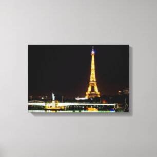 Impressão Em Tela Torre Eiffel iluminada em Paris à noite