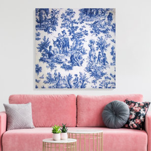 Impressão Em Tela Torre francesa de jouy azul e branco elegante