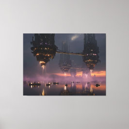 Impressão Em Tela Torres futurísticas flutuando acima do porto