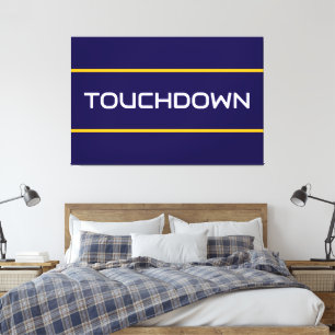 Impressão Em Tela TOUCHDOWN Texto Branco Listras Laranja Azul Marinh