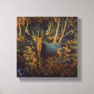 Impressão Em Tela Touro Elk na Floresta do outono