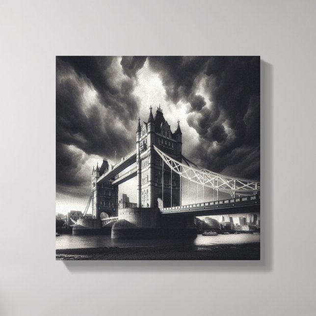 Impressão Em Tela Tower Bridge London em preto e branco dramático (Frente)