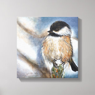 Impressão Em Tela Trabalho de arte de inverno do Pássaro Chickadee 