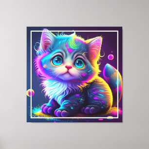 Impressão Em Tela Trabalho de arte Digital Gato Colorido - 79827