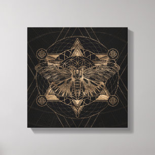 Impressão Em Tela Traça régia na geometria sagrado - preto e ouro