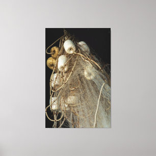 Impressão Em Tela Traditional Fishing Net with White Buoys and Rope 