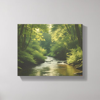 Impressão Em Tela "Tranquil Vintage Forest Stream - Premium Nature W