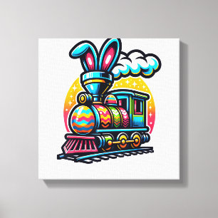 Impressão Em Tela Trem de Coelho Ferrovia Ovo de Páscoa Crianças Men
