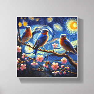 Impressão Em Tela Três aves azuis orientais Van Gogh Art