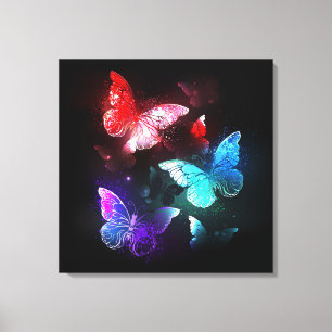 Impressão Em Tela Três Borboletas brilhantes sobre o fundo noturno