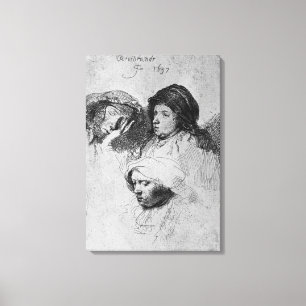 Impressão Em Tela Três cabeças femininas com uma dormindo, 1637