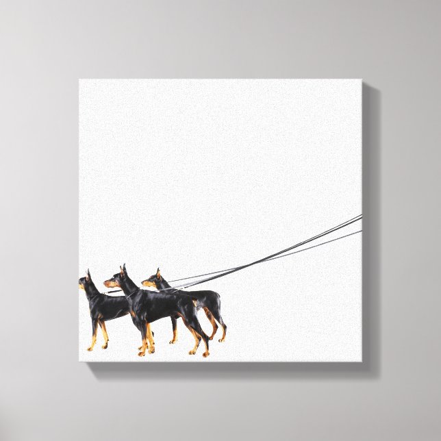 Impressão Em Tela Três Dobermans na coleira (Frente)