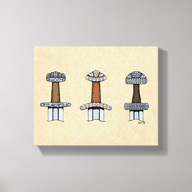 Impressão Em Tela Três Espadas de Viking Hilts (Frente)