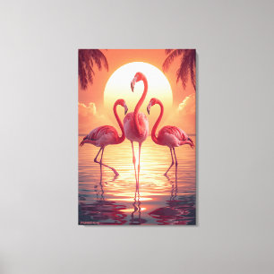 Impressão Em Tela TRÊS FLAMINGOS Surrealista
