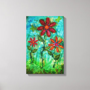 Impressão Em Tela Três flores pela arte dos meios mistos de