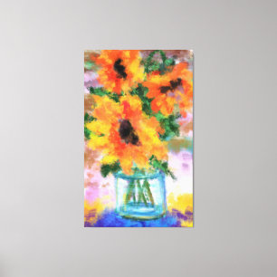 Impressão Em Tela Três Girassóis - pintura de arte original Abstrato