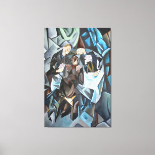 Impressão Em Tela Três Homens Jogando Cartões Arte Geométrica Após R