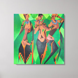 Impressão Em Tela Três mulheres negras tradicionais étnicas dançando