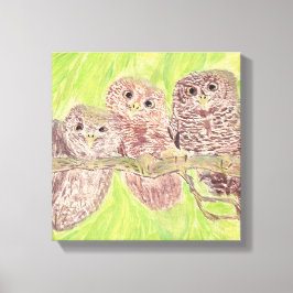 Impressão Em Tela Três Pequenas Corujas De Vassoura - pintura acríli