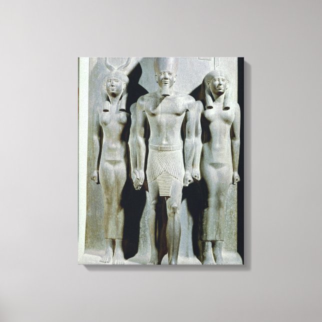 Impressão Em Tela Tríade de Menkaure com a deusa Hathor (Frente)