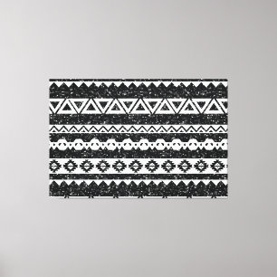 Impressão Em Tela Tribal Asteca Brilho Preto Formas Geométricas Bran