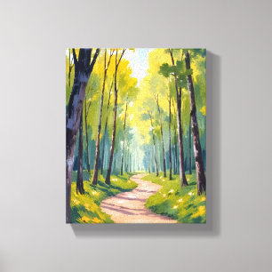 Impressão Em Tela Trilha de Primavera   Floresta Verde Aquarela Natu