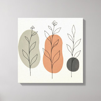 Impressão Em Tela Trio de Ramalhete Botânico em Arte de Linha Verde
