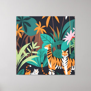 Impressão Em Tela Trio de Tigre Tropical