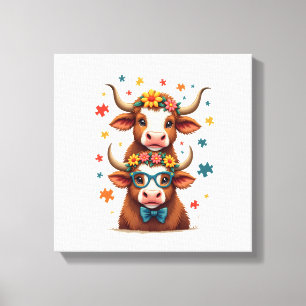 Impressão Em Tela Trio de Vaca Highland Vintage Autismo Espiando Vac