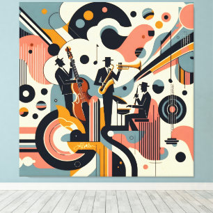 Impressão Em Tela Trio Psicodélico do Jazz da Era Mid Century