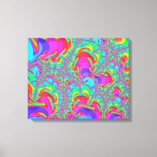 Impressão Em Tela Trippy Retro Vibrant Neon Rainbow Arte Fractal