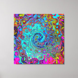 Impressão Em Tela Trippy Sky Blue Abstrato Retro Liquid Swirl