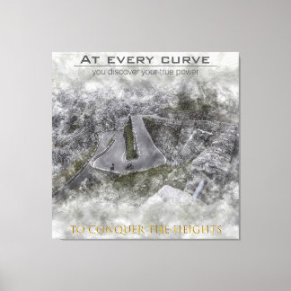 Impressão Em Tela Triptych of a cyclist going up a port with curve