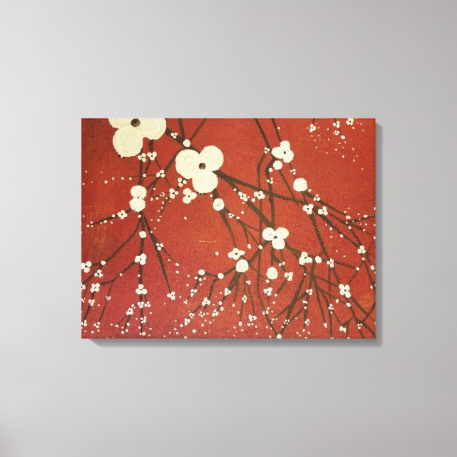 Impressão Em Tela Triptych Red Wall Art Modern Flowers Japonês (Frente)