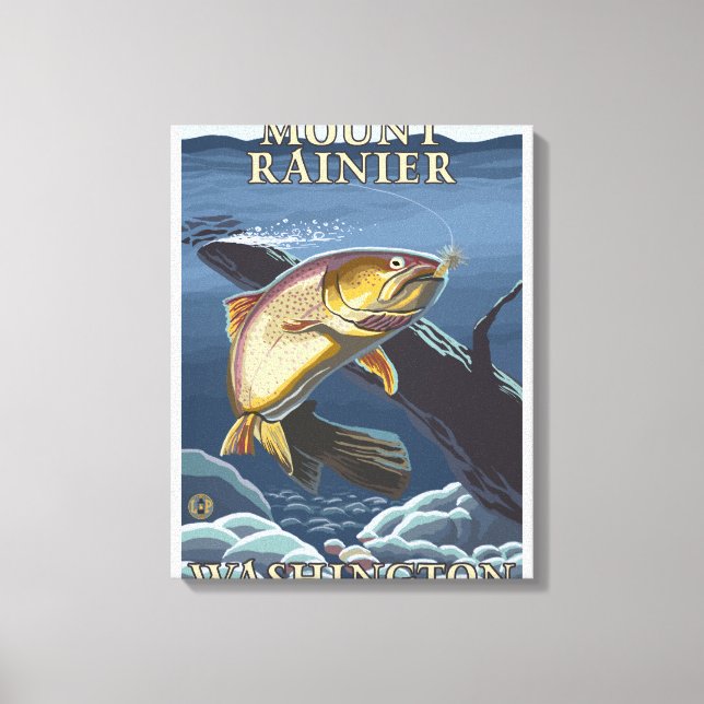 Impressão Em Tela Troço De Pesca De Trutas - Monte Rainier, (Frente)